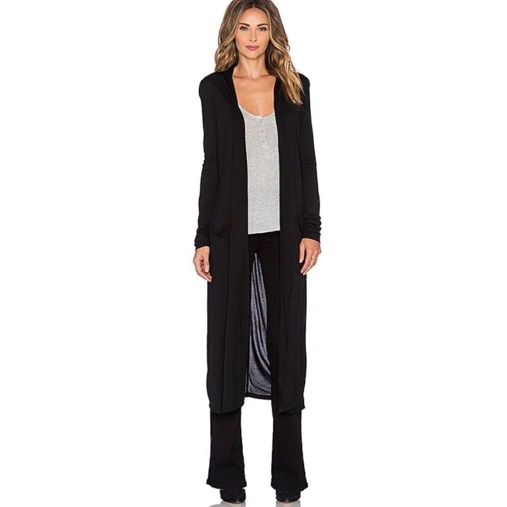 FRAME Shirt  Le Duster Cardigan Revolve Black Long Front Pockets Size XS‎ Black